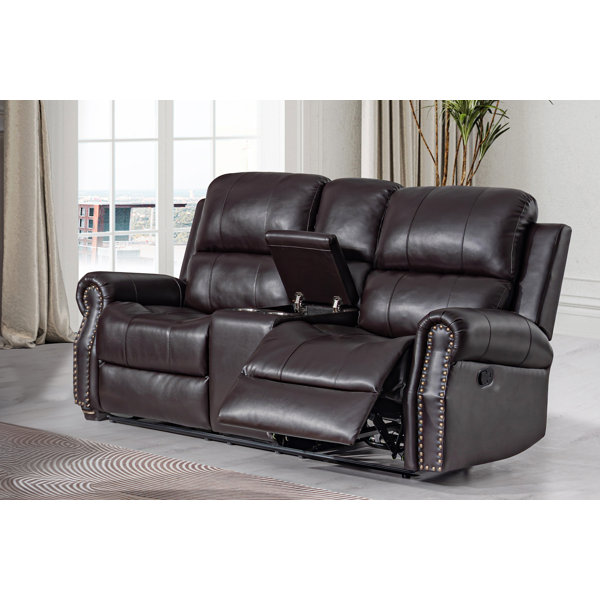 Winston Porter Silvestar 74.4'' Leather Match Rolled Arms Reclining